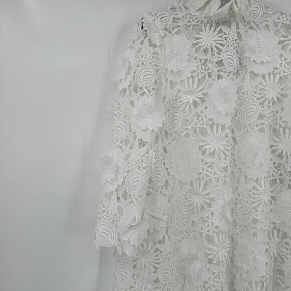 Tuckernuck White Guipure Lace Daphne Dress sz M Ruffle Collar Bow Cocktail Party - Picture 4 of 6